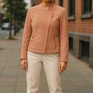 Queen Collection by Queen Latifah Women Mauve Pink Leather Moto Jacket w/Tags